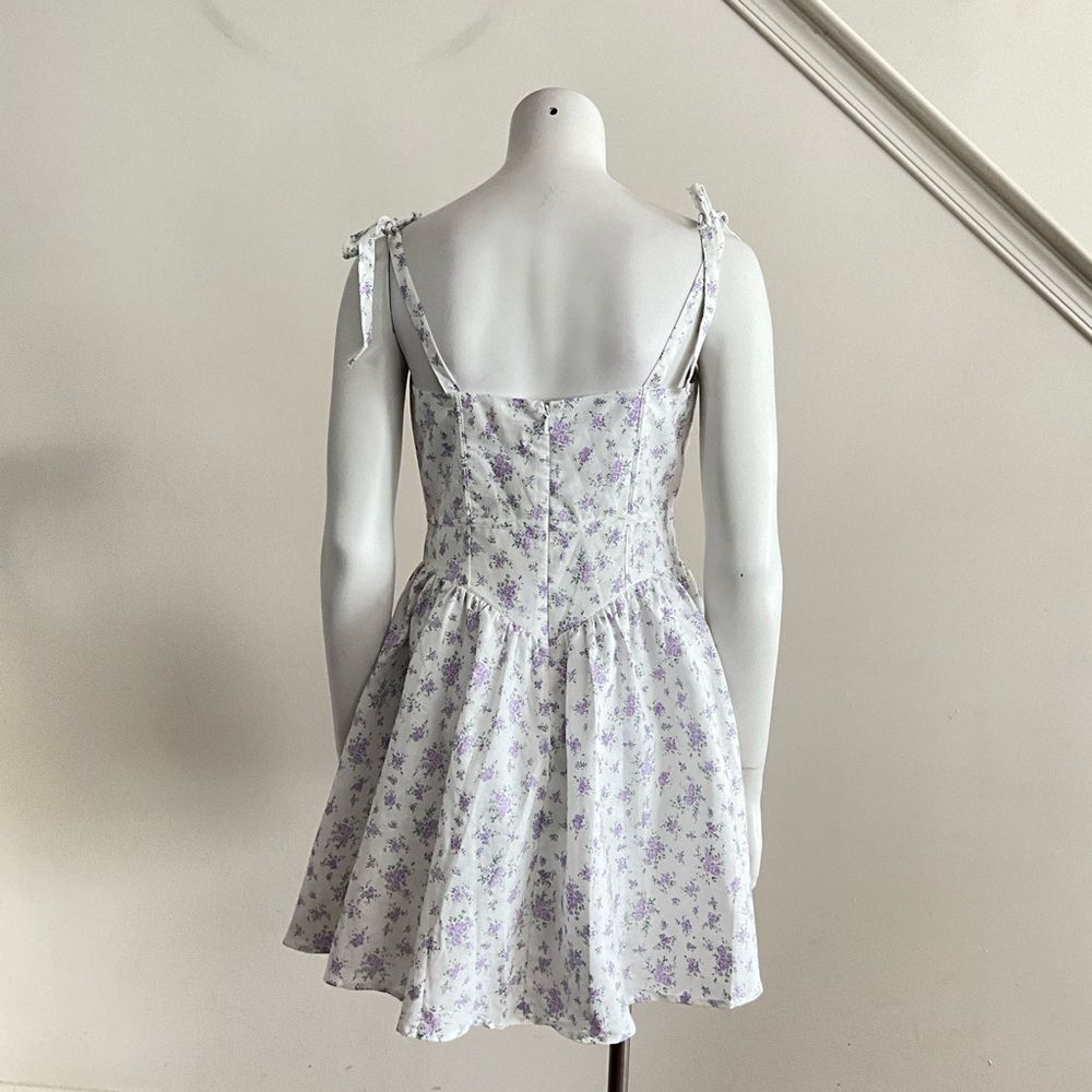 Linen Blend Olivaceous Floral Mini Dress L - Picture 5 of 11